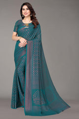 Green Chiffon printed Saree