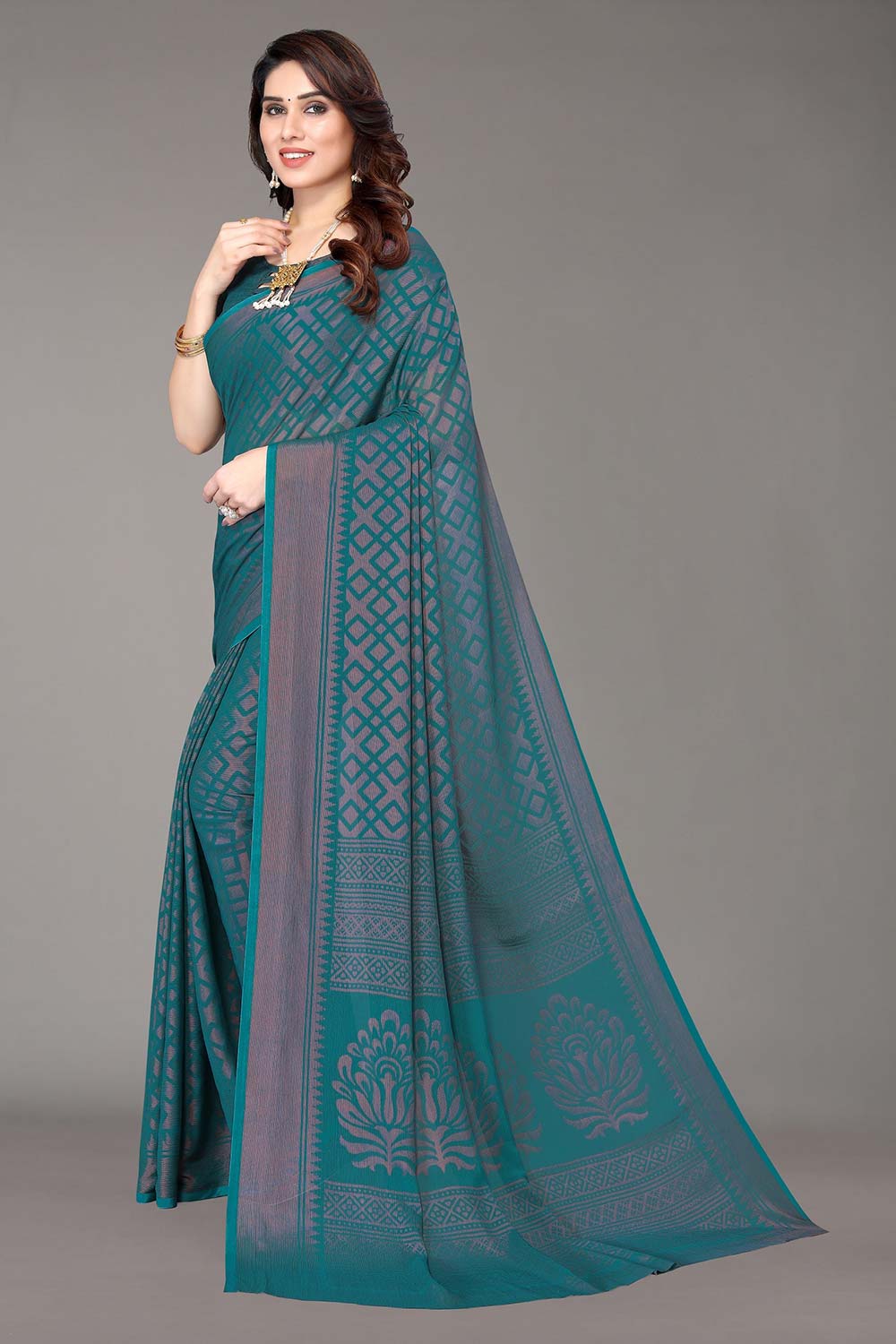 Green Chiffon printed Saree