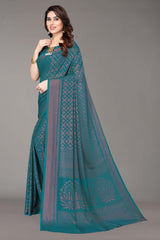 Green Chiffon printed Saree