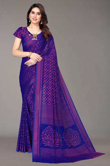 Blue Chiffon printed Saree