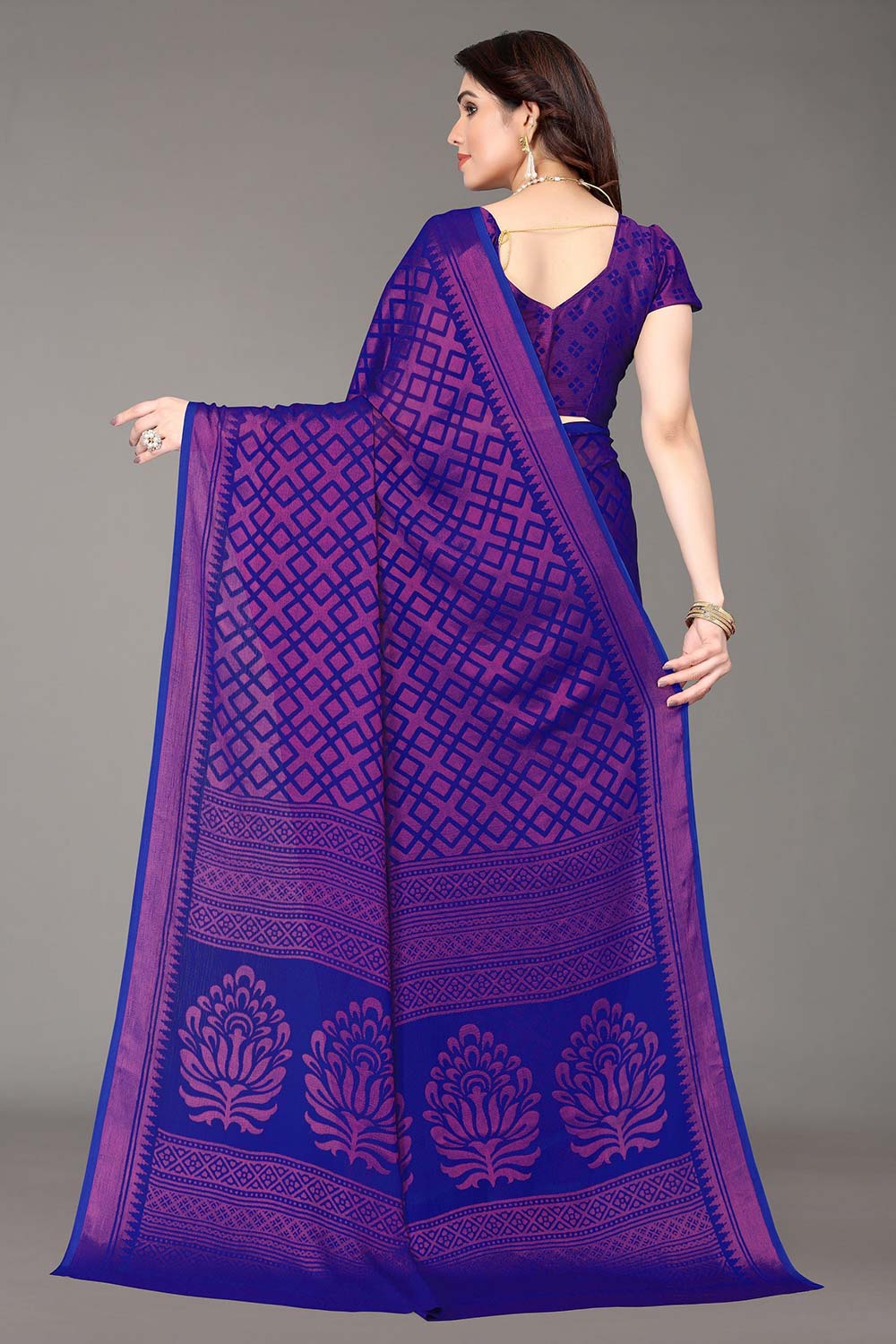 Blue Chiffon printed Saree