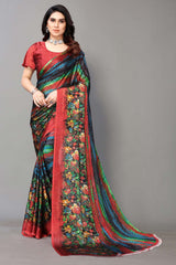 Black Chiffon printed Saree