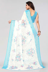 White Chiffon printed Saree