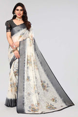 Grey Chiffon printed Saree