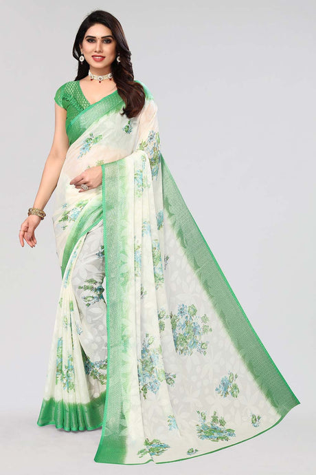 Green Chiffon printed Saree