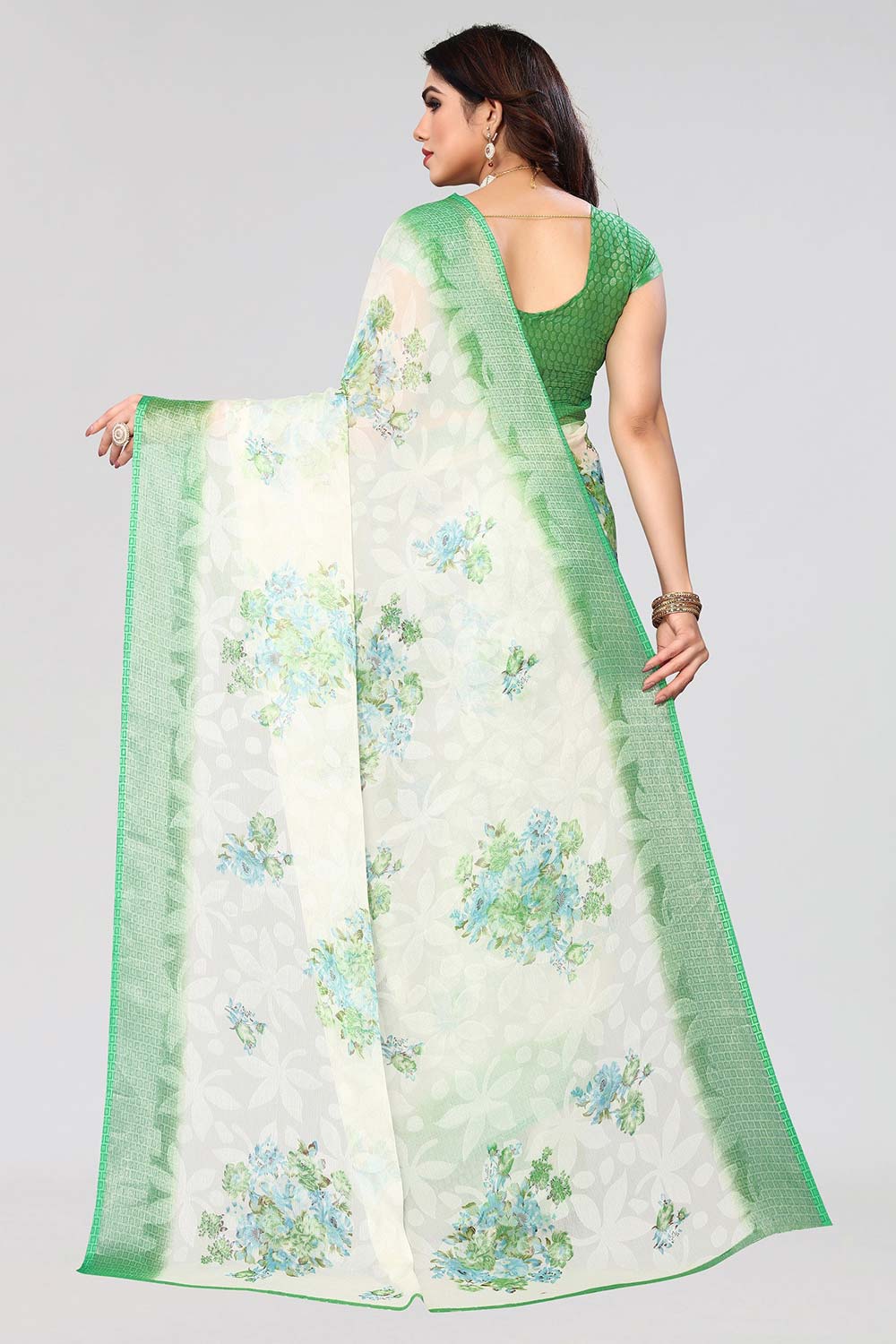 Green Chiffon printed Saree