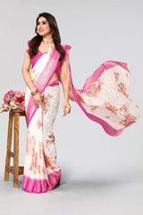 Pink Chiffon printed Saree