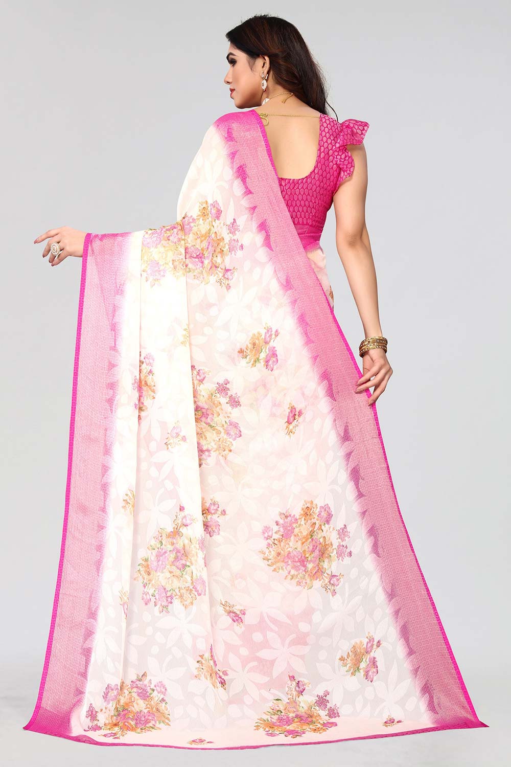 Pink Chiffon printed Saree