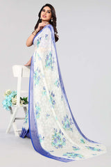 Blue Chiffon printed Saree