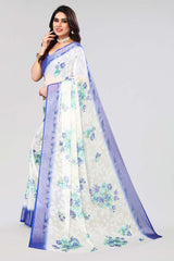 Blue Chiffon printed Saree