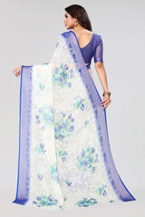 Blue Chiffon printed Saree