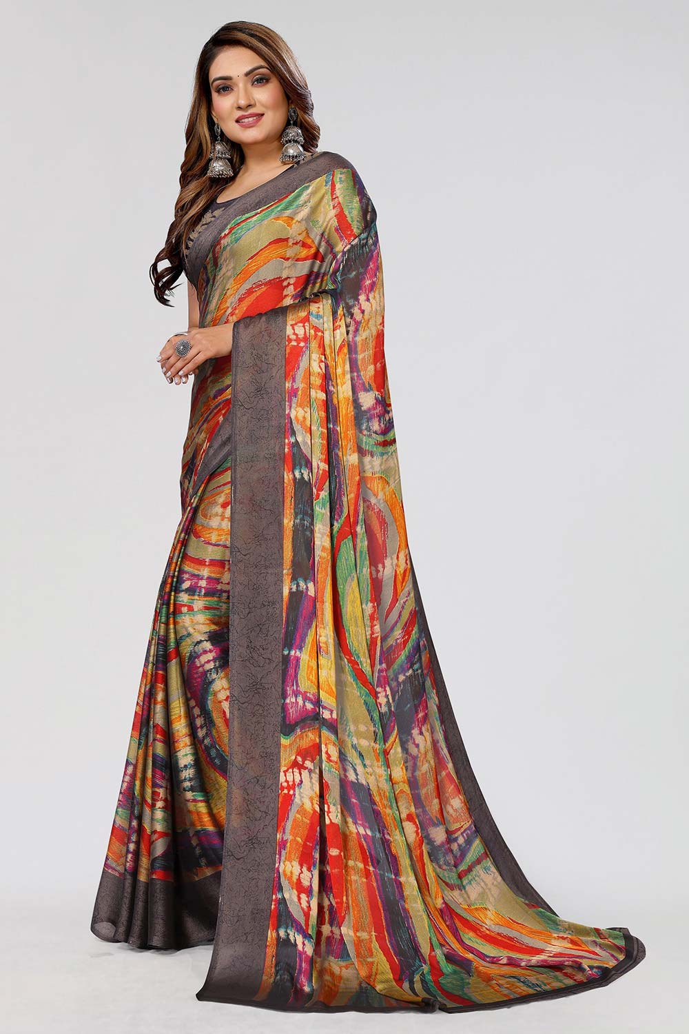 Black Chiffon printed Saree