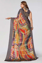 Black Chiffon printed Saree