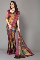 Magenta Chiffon printed Saree