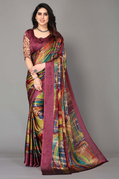 Magenta Chiffon printed Saree