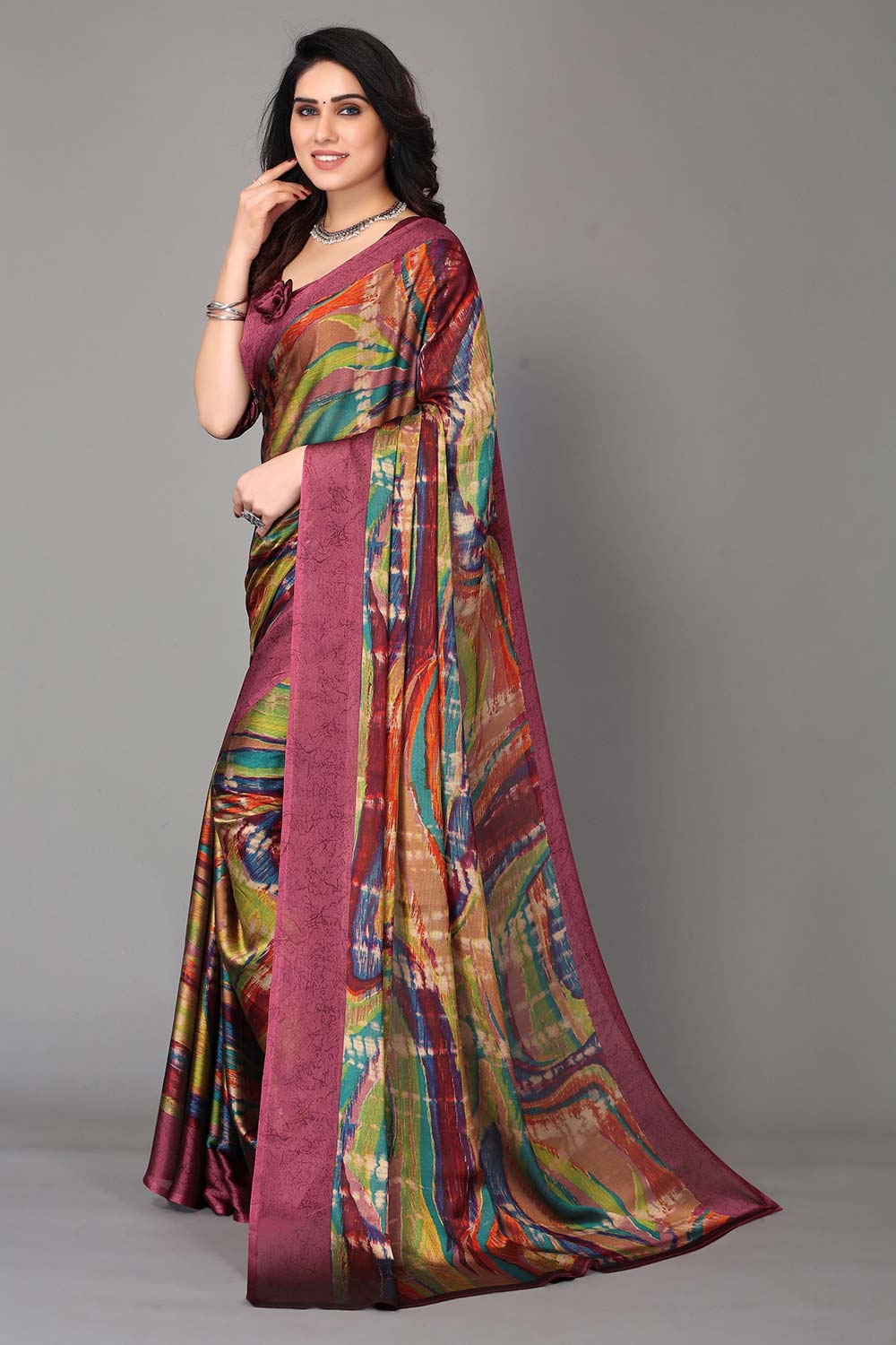 Magenta Chiffon printed Saree