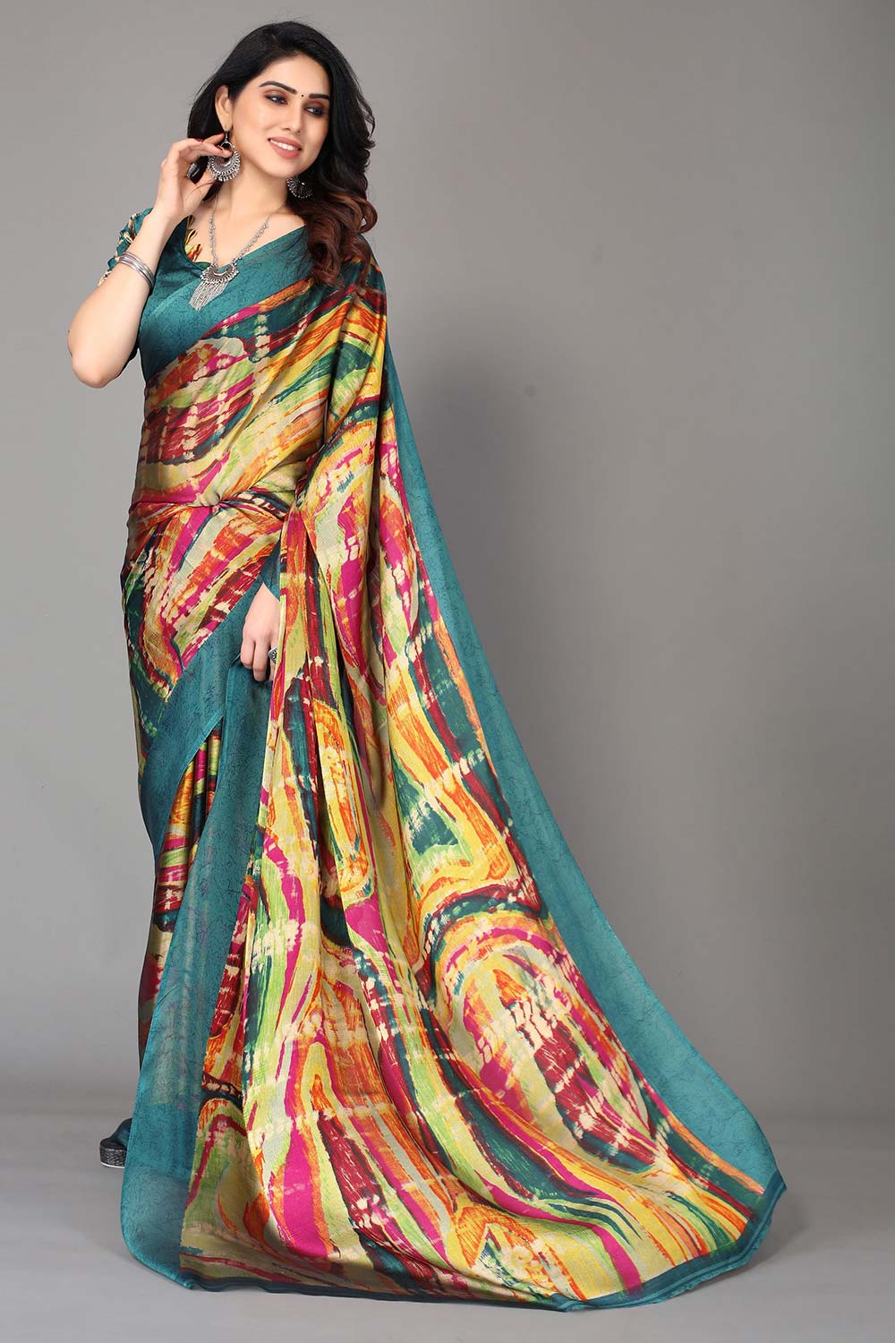 Green Chiffon printed Saree