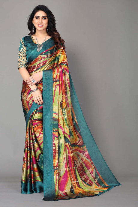 Green Chiffon printed Saree