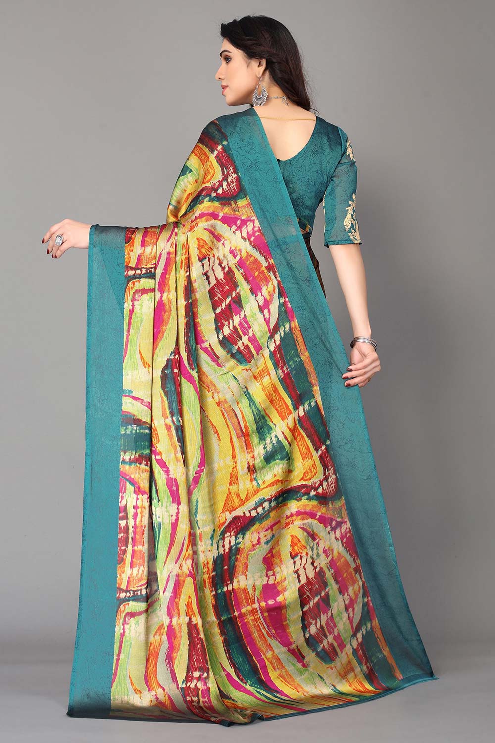 Green Chiffon printed Saree