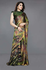 Green Chiffon printed Saree