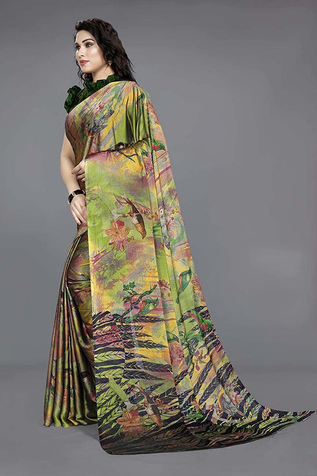 Green Chiffon printed Saree