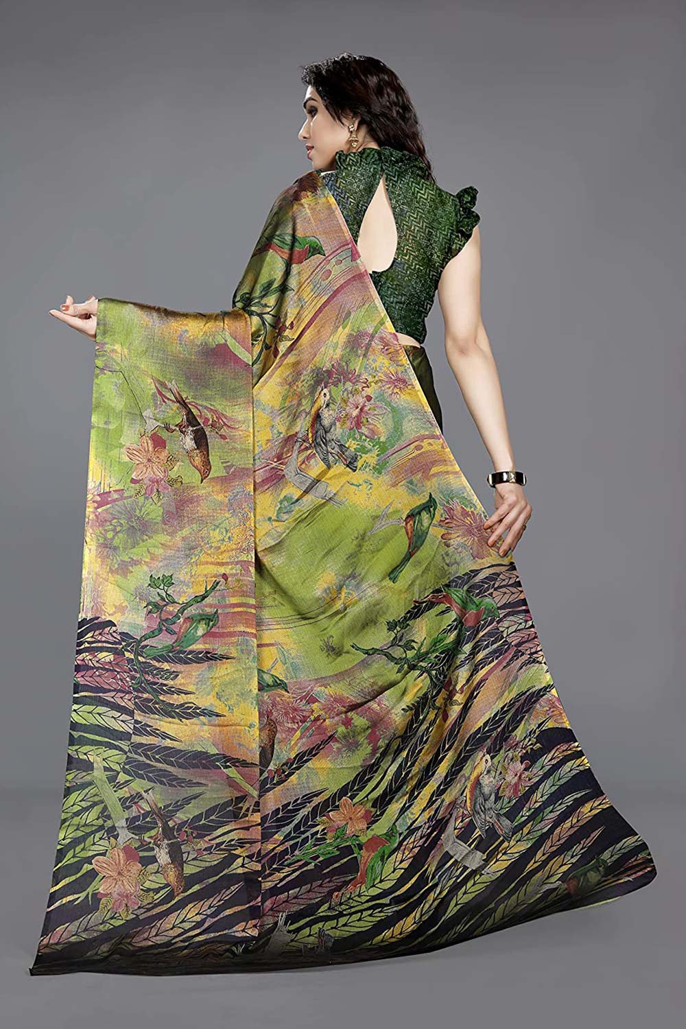 Green Chiffon printed Saree