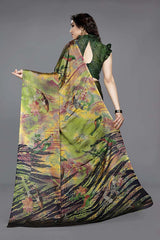 Green Chiffon printed Saree