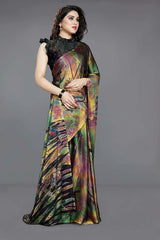 Green Chiffon printed Saree