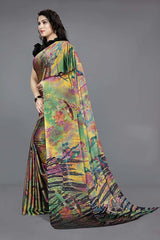 Green Chiffon printed Saree