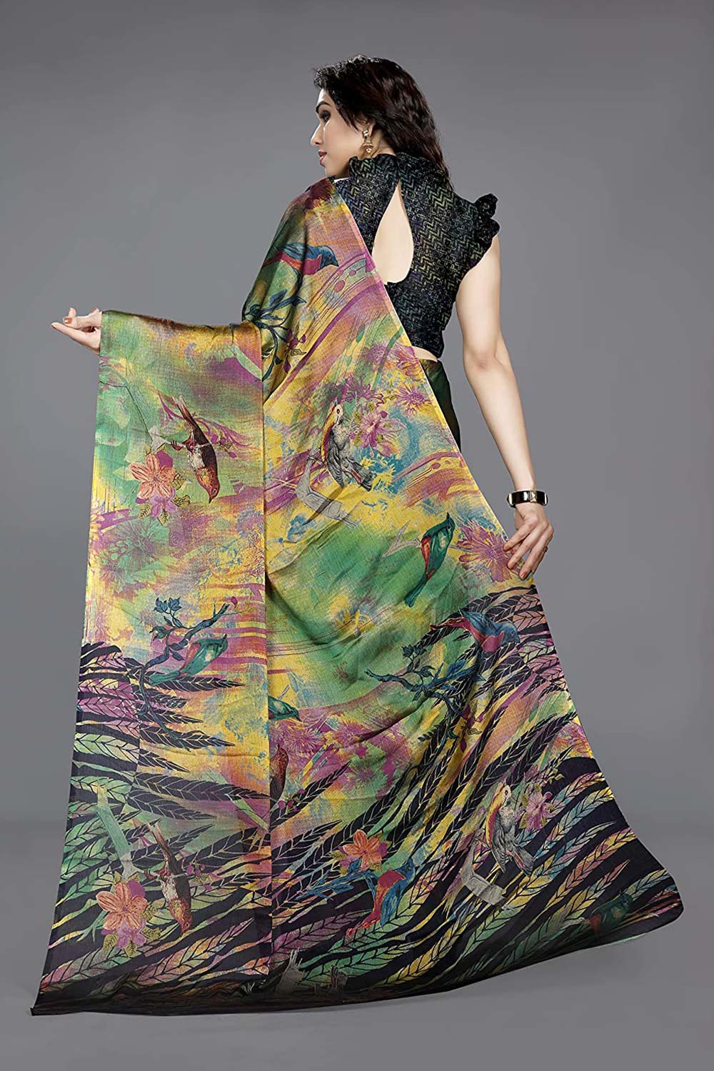 Green Chiffon printed Saree