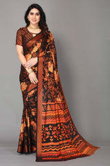 Black Chiffon printed Saree