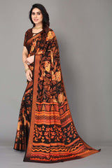 Black Chiffon printed Saree