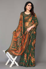 Green Chiffon printed Saree