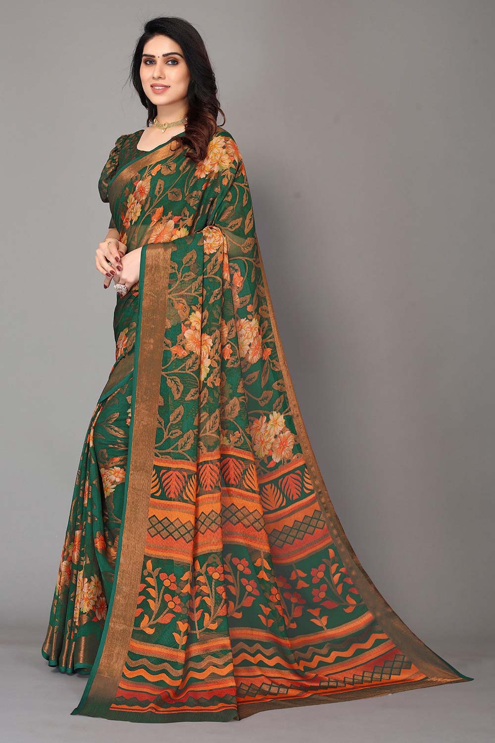 Green Chiffon printed Saree