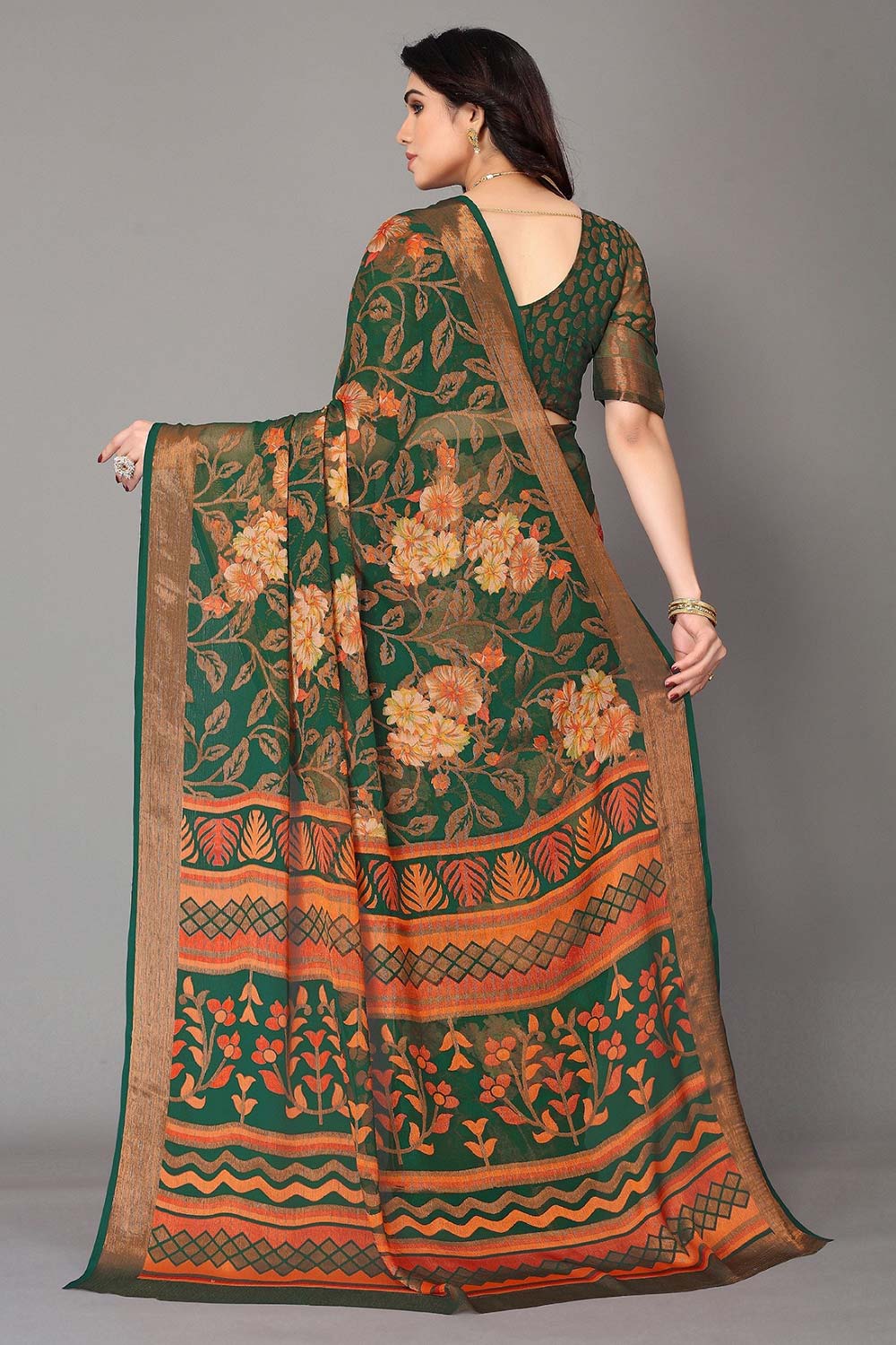 Green Chiffon printed Saree