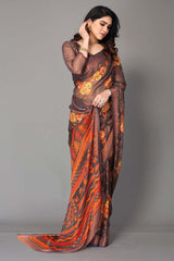 Grey Chiffon printed Saree