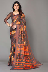 Grey Chiffon printed Saree