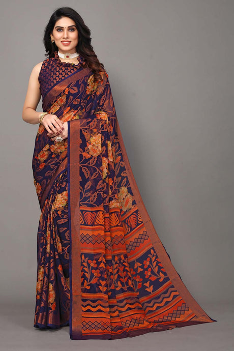 Blue Chiffon printed Saree