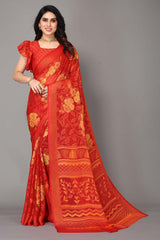 Red Chiffon printed Saree