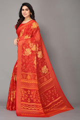 Red Chiffon printed Saree