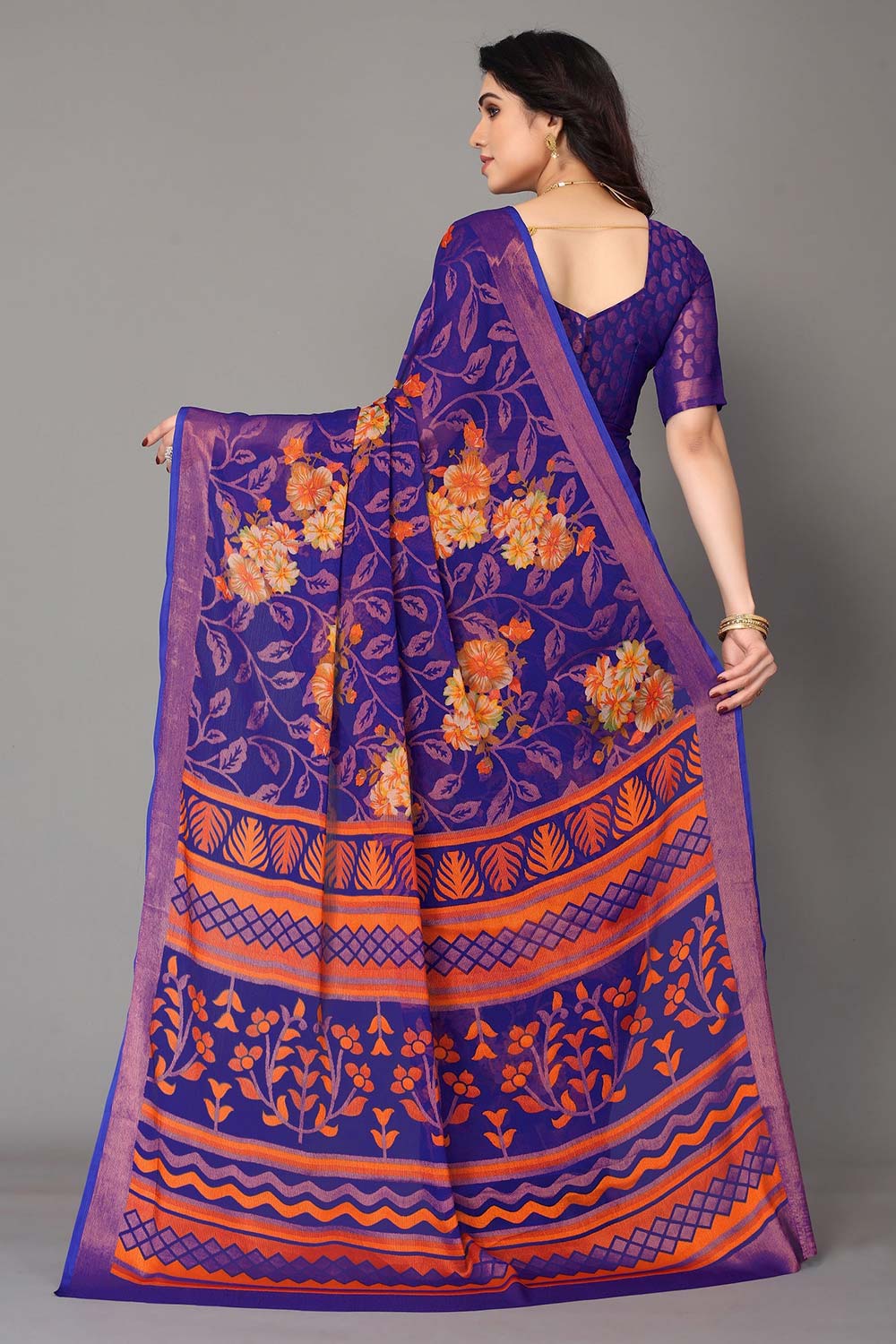 Blue Chiffon printed Saree