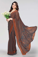 Grey Chiffon printed Saree