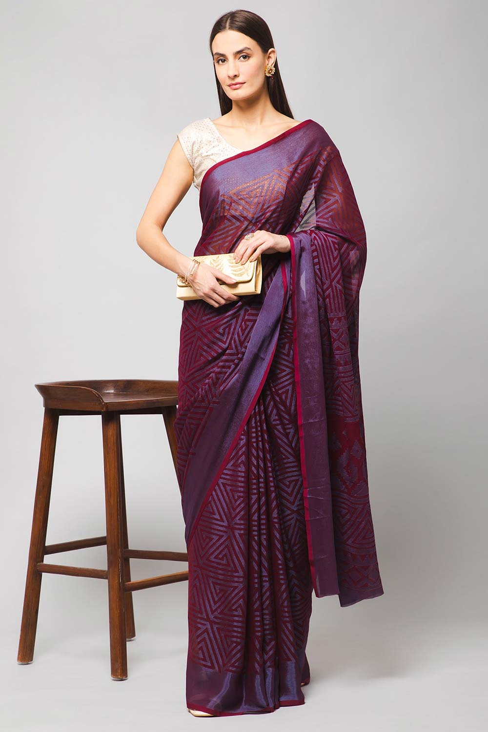 Magenta Chiffon printed Saree