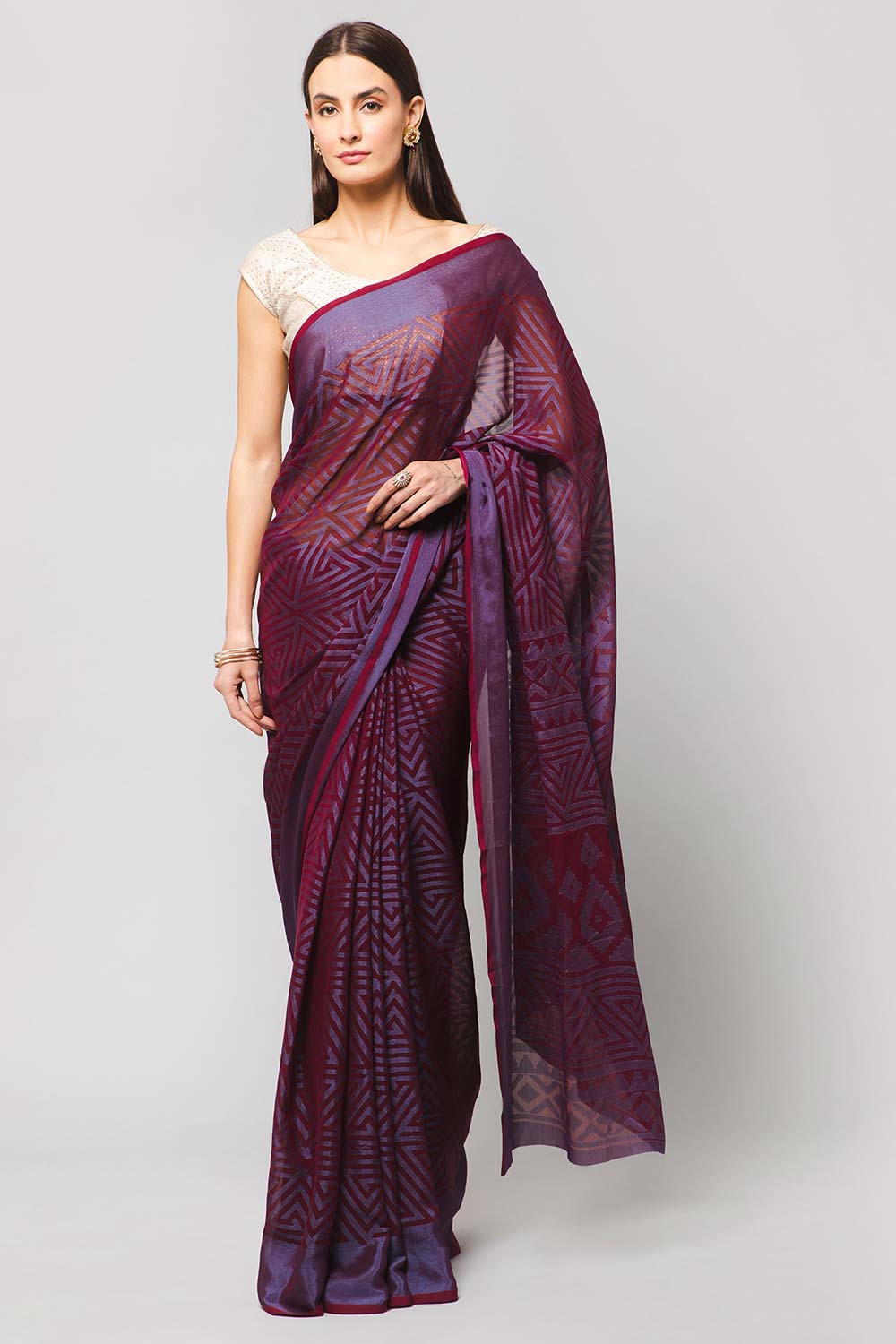 Magenta Chiffon printed Saree