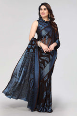 Black Chiffon printed Saree