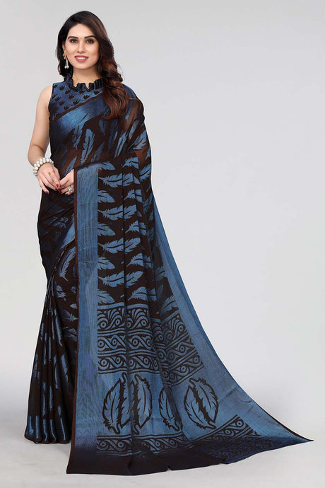 Black Chiffon printed Saree