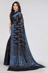 Black Chiffon printed Saree