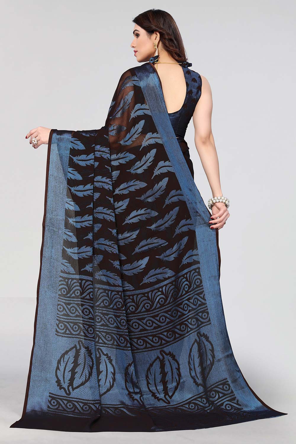 Black Chiffon printed Saree