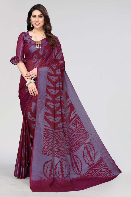 Magenta Chiffon printed Saree