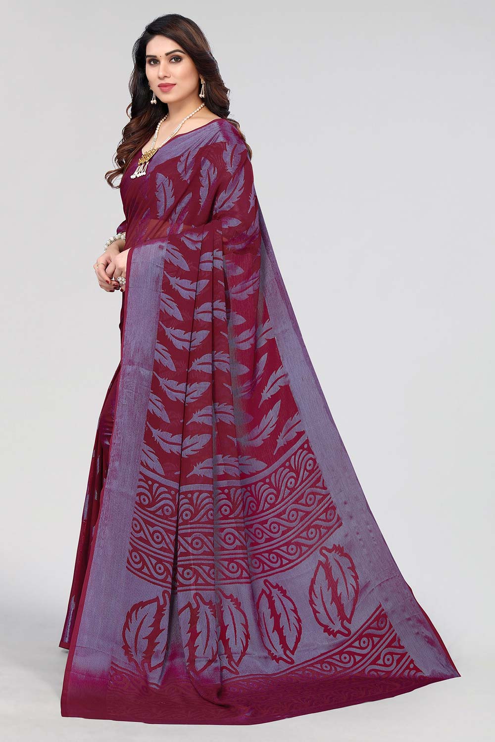 Magenta Chiffon printed Saree